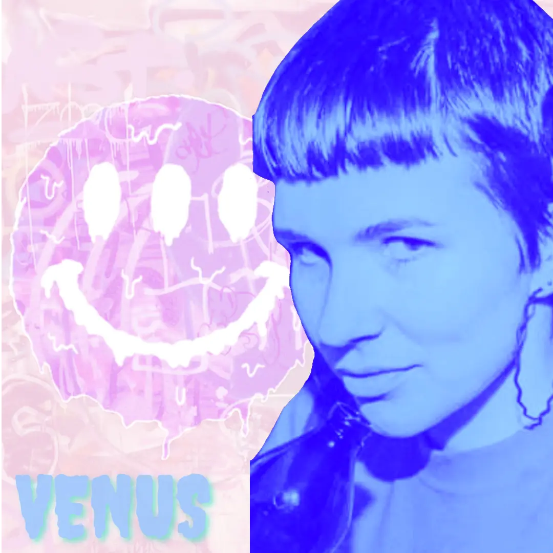 Venus duotone portrait with smiley overlay