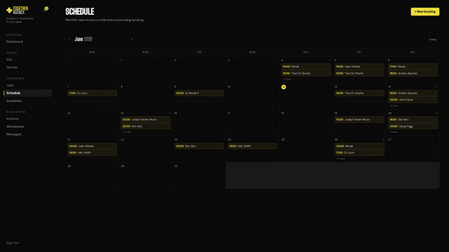 Calendar's got every booking.